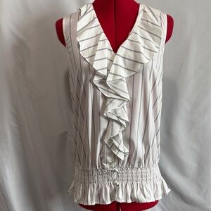 Karl Lagerfeld White Striped Ruffle Blouse SM211
